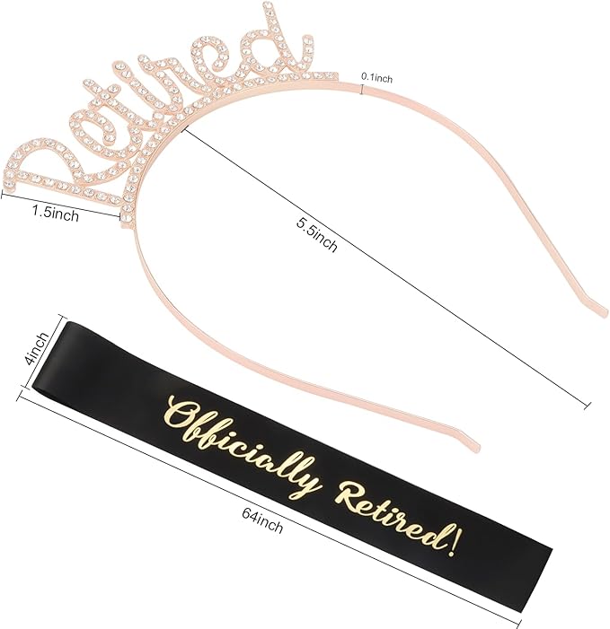 Didder Gold Retirement Party Headband and Officially Retired Sash - Celebration Decorations and Gifts for Her