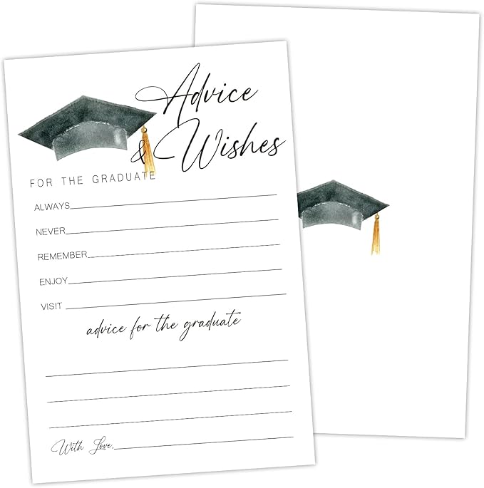 Black and White Advice and Wishes Cards for the Graduate Cards 4x6 Inch Minimalism Grad Party Game Card 20 Pcs Double Sided Grad Advice and Wishes Card for Graduation Party Decoration for College Y433