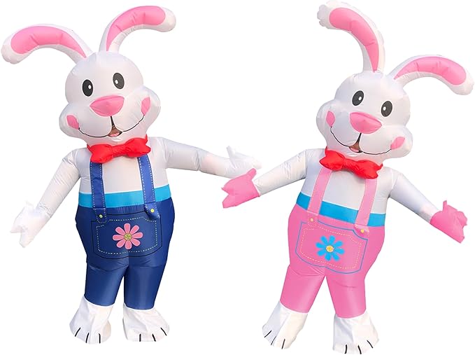 2 Packs Easter Day Inflatable Bunny Costumes for Adults/Easter Party/Birthday (Blue/Pink Bunny)