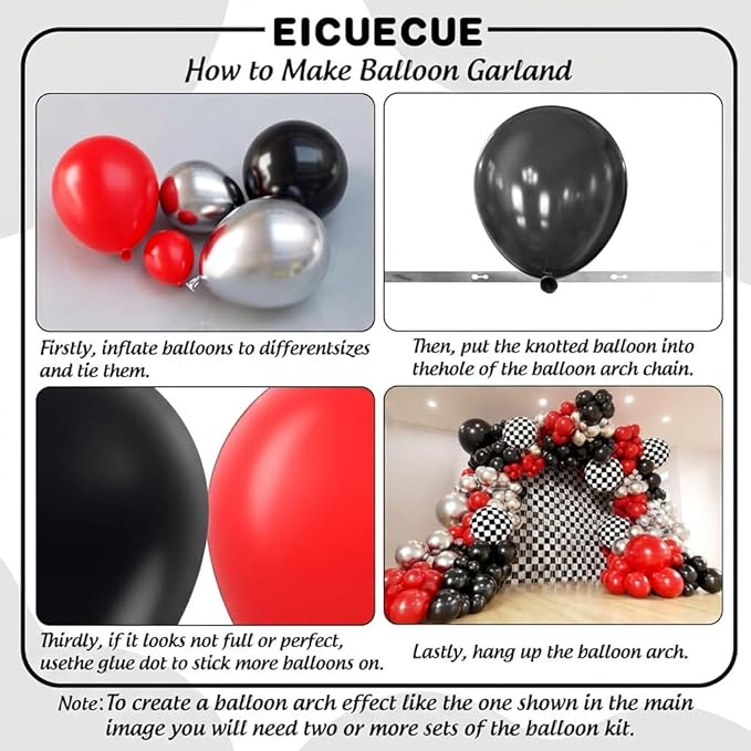 Race Car Balloon Arch Kit -Race Car Birthday Party Streamers Backdrops Decorations, Balloons and Black White Checkered Foil Fringe Curtains Backdrop for Racing Car Two Fast 2nd Theme Party Decorations