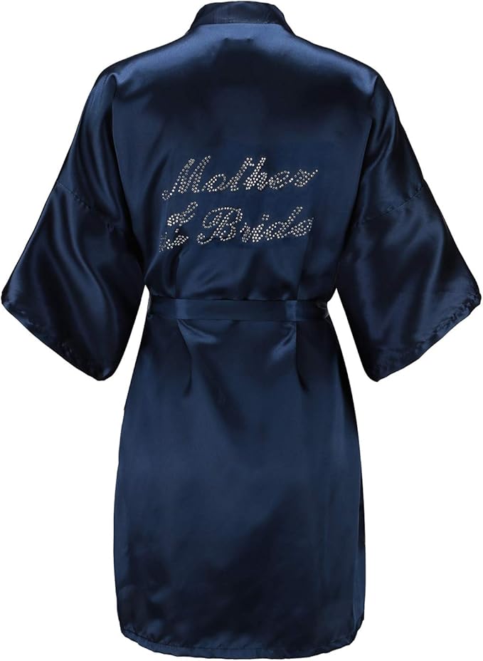 EPLAZA Women's One Size Silver Rhinestones Bride Bridesmaid Short Satin Robes for Wedding Party Getting Ready