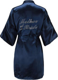 EPLAZA Women's One Size Silver Rhinestones Bride Bridesmaid Short Satin Robes for Wedding Party Getting Ready