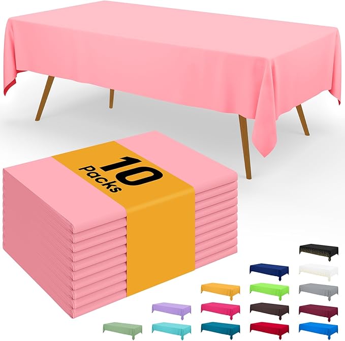 Smiry Disposable Table Cloth - 10 Pack, 54 x 108 Inch Waterproof Rectangle Tablecloths for Easter Party, Valentines & Mothers Day Decorations, Decorative Plastic Table Cover, Leakproof & Sturdy, Peach