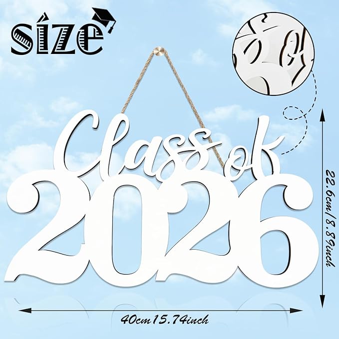 Class of 2026 Wooden Sign Graduation Party Decorations 2026 White Graduation Photo Booth Prop Senior2026 Sign for High School College Party