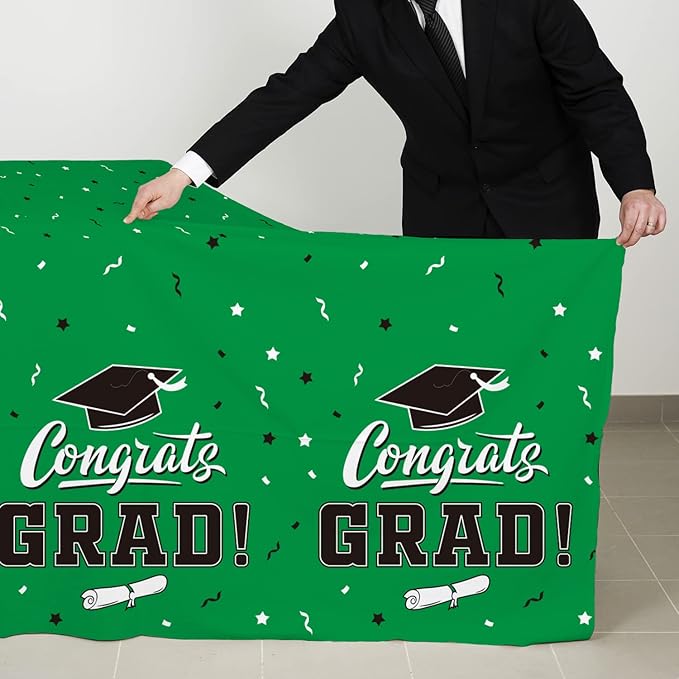 Gatherfun Graduation Party Decorations, Gongrats Grad Tablecover for Graduation Party Supplies, 3 pcs Green Table Cloths, 54"x108"