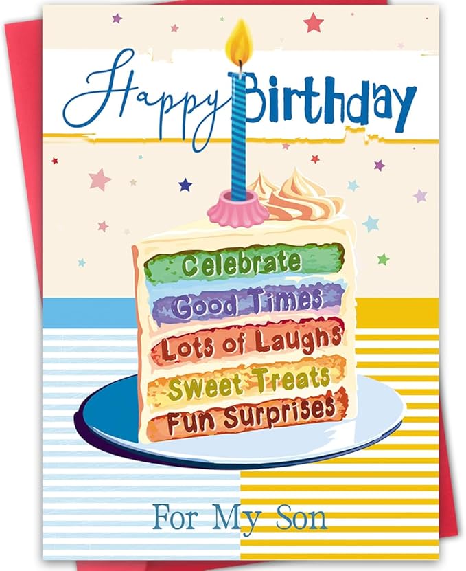 Happy Birthday Card for Son,Son Birthday Gifts from Dad Mom,Thick Card Stock with Premium Envelope 5.3in x 8in