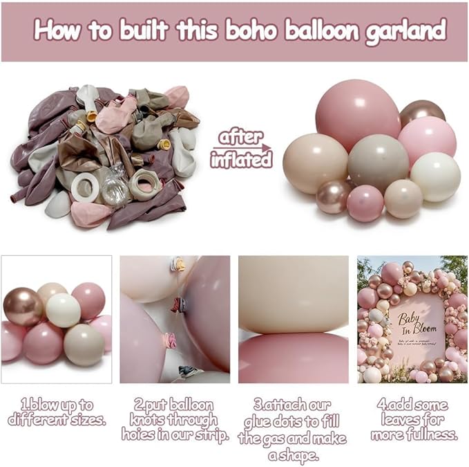 Dusty Pink Rose Balloon Garland Double Stuffed Mauve Light Pink Latex Blush Nude Beige Champagne Gold Balloon Arch Kit for Boho Birthday Baby Bridal Shower Neutral Wedding Party Decor