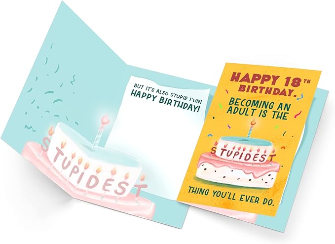 Prime Greetings Funny 18th Birthday Card, Made in America, Eco-Friendly, Thick Card Stock with Premium Envelope 5in x 7.75in, Packaged in Protective Mailer