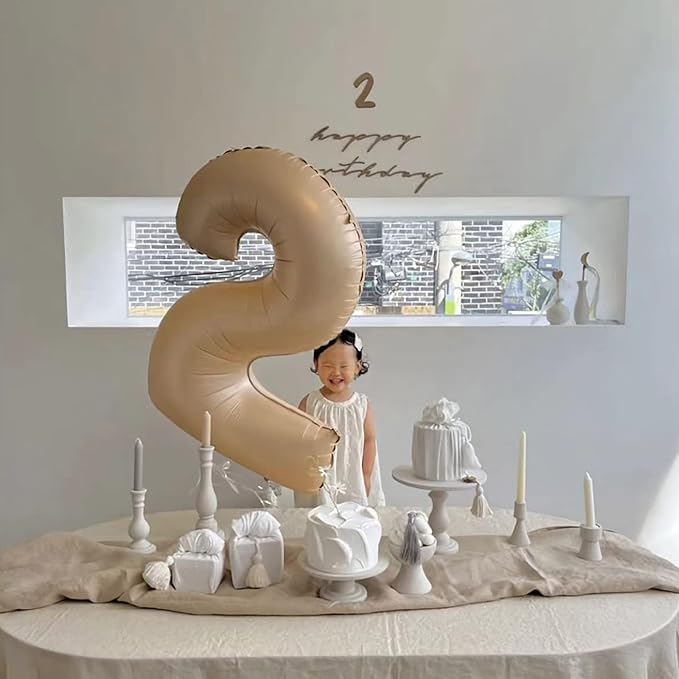 Number 2 Balloon, 2 Balloon, 2 Balloon Number 40 Inch, Beige Large Big Foil Number Balloons for 2 Birthday Party Wedding Anniversary Baby Shower Bachelorette Decoration Supplies