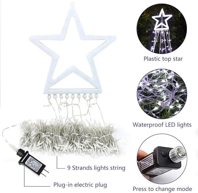 Christmas Decoration LED Star String Lights, Christmas Star String Lights with 317 LED Hanging Fairy Curtain Lights for Party Wedding Patio Indoor Outdoor Decorative