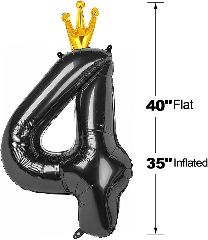 Black 4 Balloon, 40 Inch Number Balloon, 4th Black and Gold Party Decorations, Number 14 40 Balloons, Four Large Numbers for Party Decor, Number 4 Balloon.