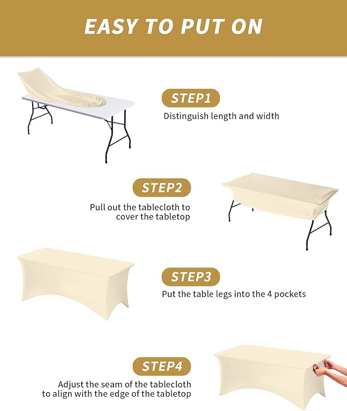 Fixwal 3 Pack Ivory Table Cloths Rectangle 8FT, Tablecloths Rectangular Stretch Spandex Fitted Table Covers 8ft for Parties, Trade Shows, Banquet, Weddings, Buffet, Graduation