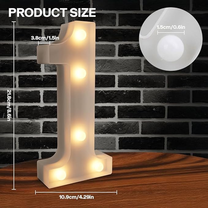 Marquee Numbers Light up Numbers, 0-9 Number Battery Powered LED Light, White Plastic Numbers Sign for 1st Birthday Decorations, Number Decor for Graduation Engagement Wedding Baby Shower (Number 1)