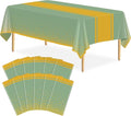 12 Pack Sage Green and Gold Tablecloth Party Decorations Plastic Sage Green Tablecloth Printed Gold Table Runner 54 x108 Inch Disposable Rectangle Table Cover for Birthday Wedding Graduation