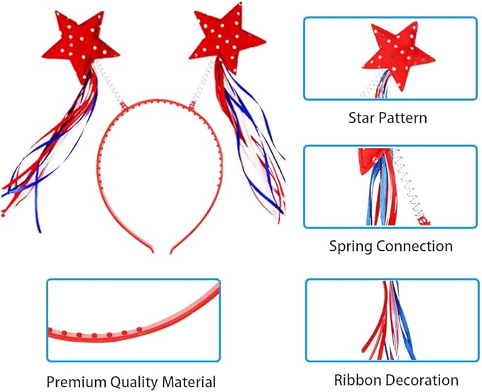 WODMAZ 12PCS Patriotic Headbands, 4th of July Headbands with Stars Flag Uncle Sam Hat, Patriotic Boppers Accessories for 4th of July Independence Day Party Favors
