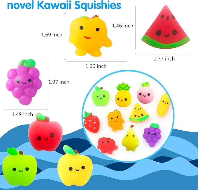 32pcs Mochi Squishy Toys Set for Kids, Mini Squishies Kawaii Fruit Squeeze Toys Pack Cute Stress Relief Anxiety Toys for Boys Girls