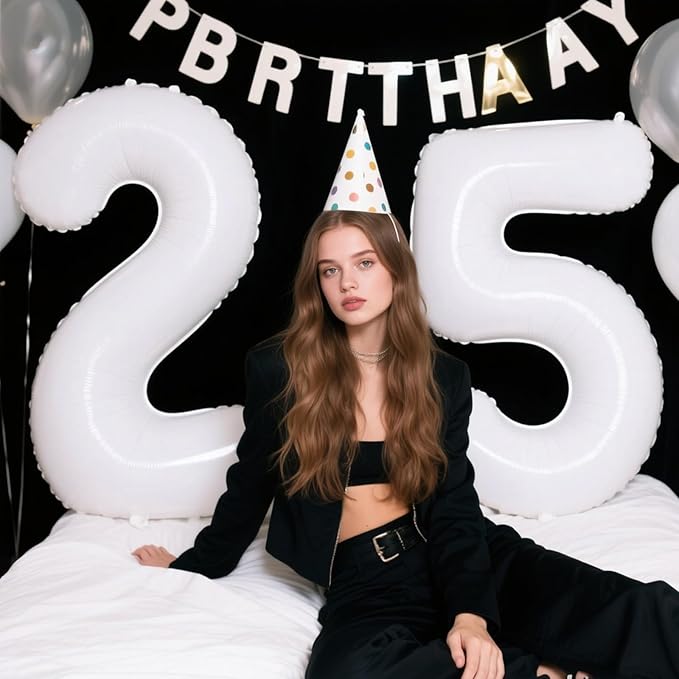 40 Inch White Number 25 Digital Balloon,Jumbo Mylar Foil Helium Balloon for 25 Balloons for Birthday Party,Wedding Anniversary Party Decorations