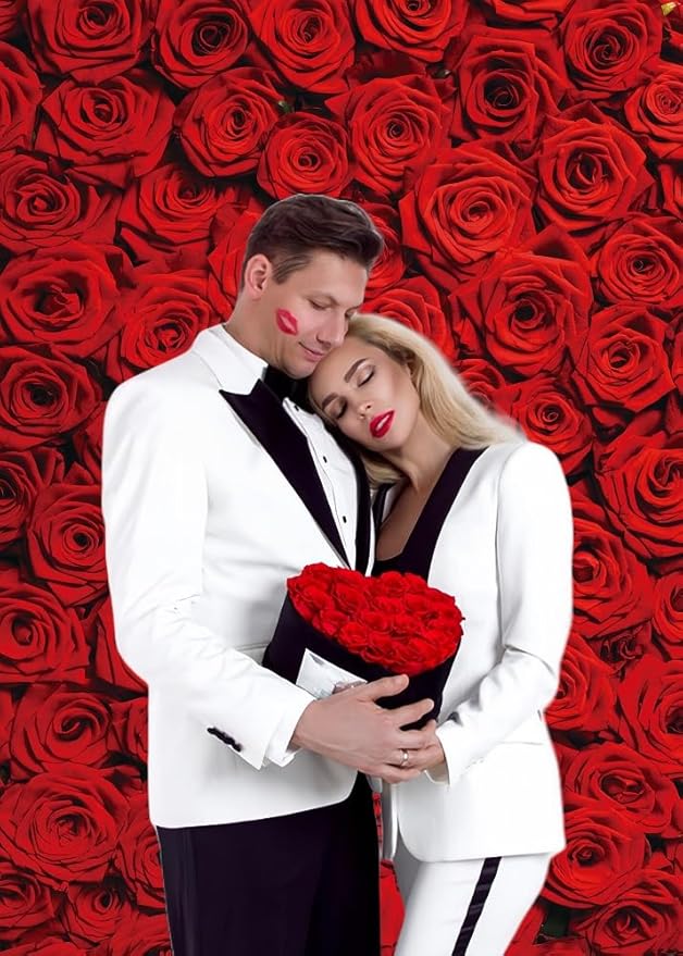 RUINI Red Rose Floral Wedding Photography Backdrop Rose Wall Valentines Day Wedding Bridal Shower Party Decorations Banner 5x7FT