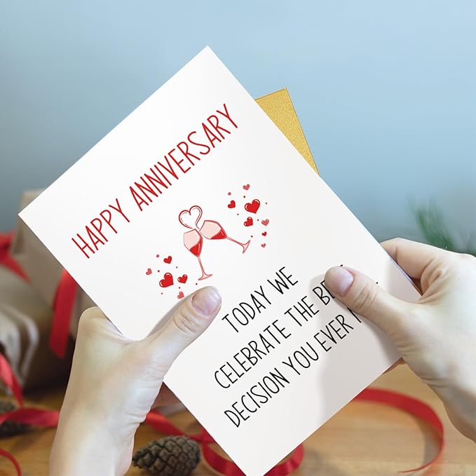 Qiliji Funny Anniversary Card for Men Women, Romantic Anniversary Card for Husband Wife Boyfriend Girlfriend, Best Decision You Ever Made, Love of My Life