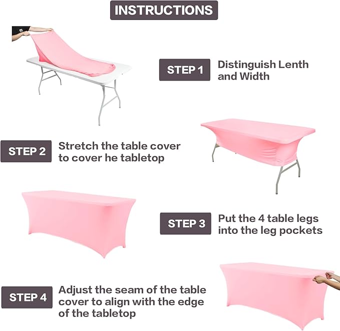 IVAPUPU 2 Pack 8FT Table Cloth for Rectangular Fitted Events Stretch Pink Table Covers Washable Cover Spandex Tablecloth Protector for Party, Wedding, Cocktail, Banquet, Festival