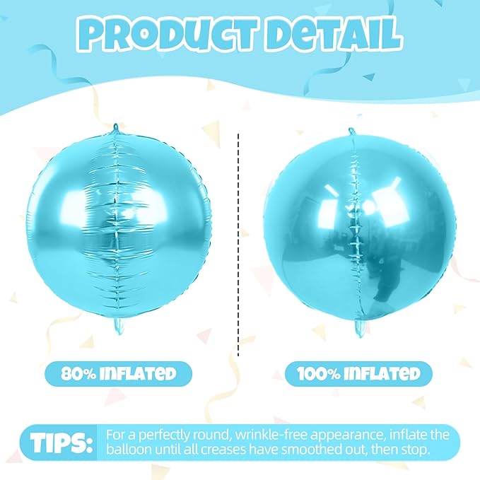 12Pcs Light Blue Round Balloons Foil, 22" 18" 15" 10" 4D Sphere Ball Balloon, Big Metallic Blue Balloons for Graduation Wedding Baby Shower Bridal Shower Birthday Party Decorations Supplies