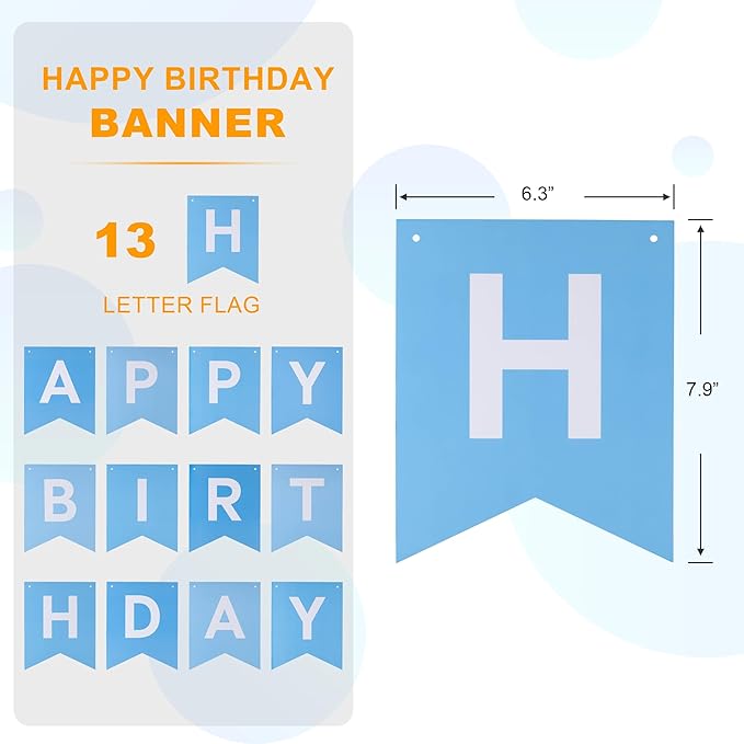 Blue Happy Birthday Banner - Mixed Blue Hanging Backdrop Sign with White Letters, Happy Birthday Sign Bunting Decorations for Women men Kids Baby Shower Party Supplies (13pcs)