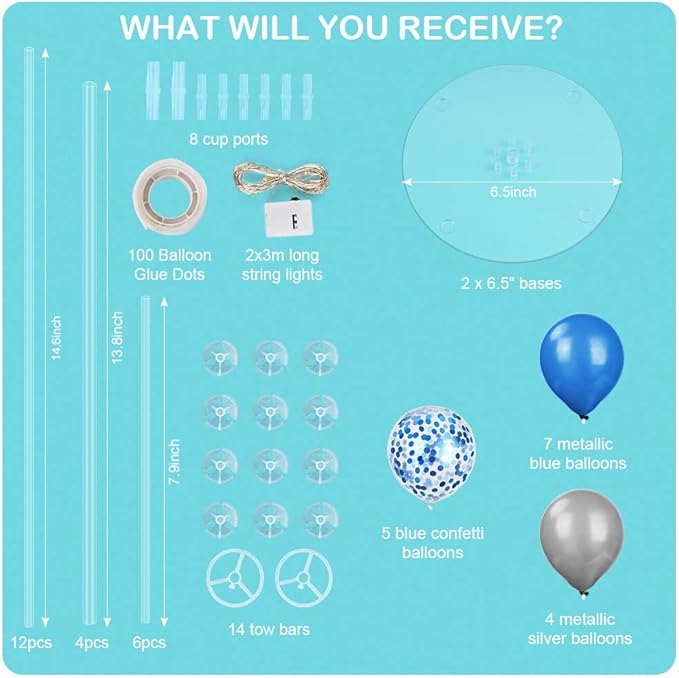 Ainiv 2 Set Table Balloon Stand Kit with Lights, Balloon Centerpieces for Tables Include 16 Latex Confetti Balloons, Christmas Centerpieces Tables Decorations for Birthday, Weddings, Anniversary