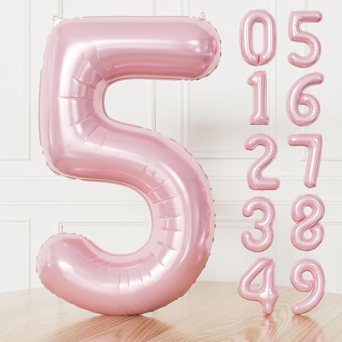 Pink Number 5 Balloons – 40 Inch Giant Foil Number Balloon, Light Pink Number Balloon for Girls Birthday, Baby Shower & Princess Theme Party Decorations
