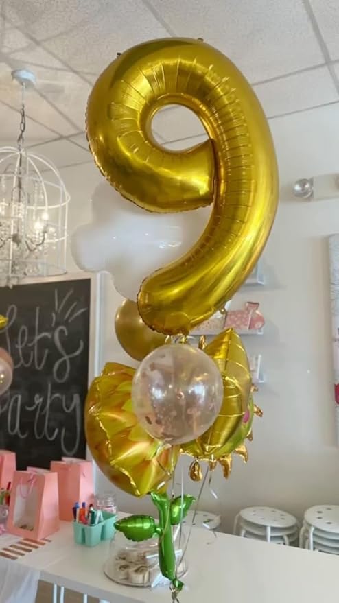 Gold Number 9 Balloon 40 Inch, 9 Balloon Number, 9th Birthday Decorations, Gold Party Supplies for Boys Girls