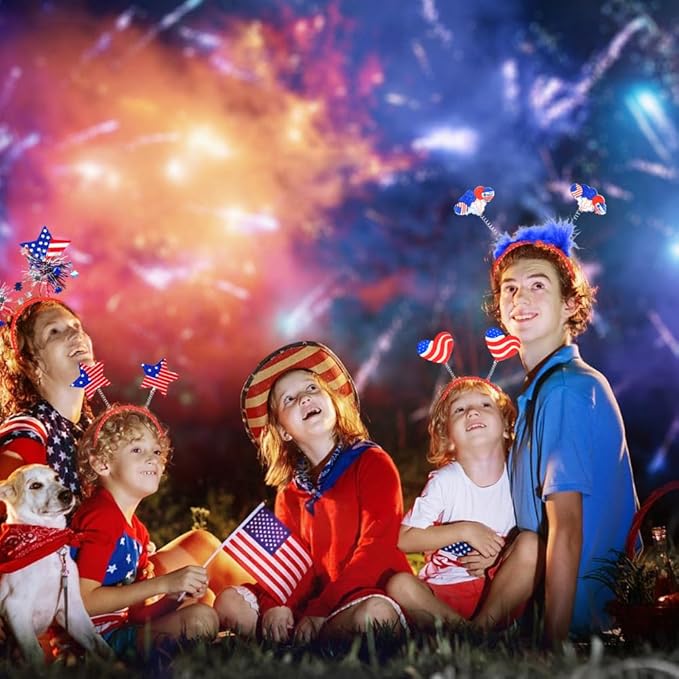 WODMAZ 12PCS Patriotic Headbands, 4th of July Headbands with Stars Flag Uncle Sam Hat, Patriotic Boppers Accessories for 4th of July Independence Day Party Favors