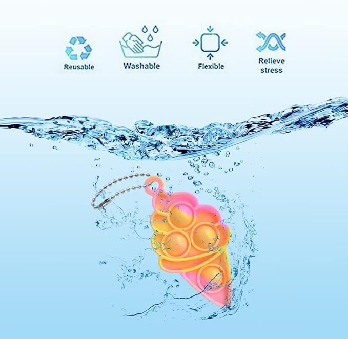 20Pcs Ice Cream Mini Pop Keychain Fidget Toy, Ice Cream Party Favors Supplies, Silicone Mini Pop Toys Birthday for Kids Anxiety Stress Reliever for Adults