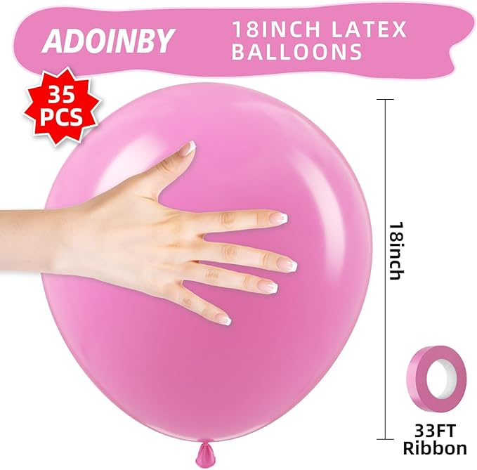 18 Inch Pink Large Balloons - 35Pcs Thick Pink Big Round Latex Party Balloons for Galentine's Day Valentine's Day Birthday Anniversary Baby Shower Wedding Engagement Themed Party Decorations
