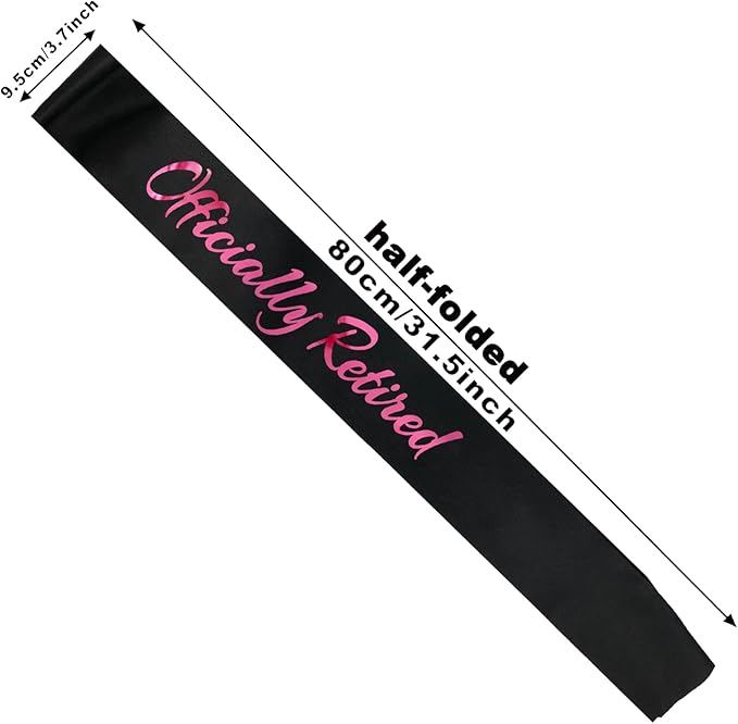 Officially Retired Sash, Reitrement Sash for Men and Women Retirement Party Decorations Supplies, Black + Pink(Officially Retired)