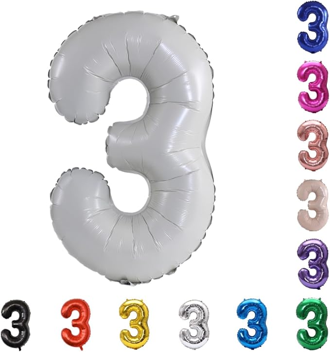 YPSelected 32 Inch Large Foil Helium Number Balloon Birthday Wedding Party 0-9 (Ivory, 3)
