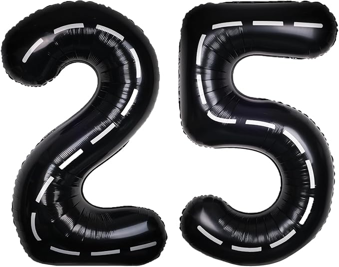 Race Car 40Inch Black 25 Balloon Number Large Helium Race Track 0-9 Giant Digital 25th Foil Mylar Big Party Number Balloons for Boy Birthday Car Theme Party Anniversary Graduation Decorations