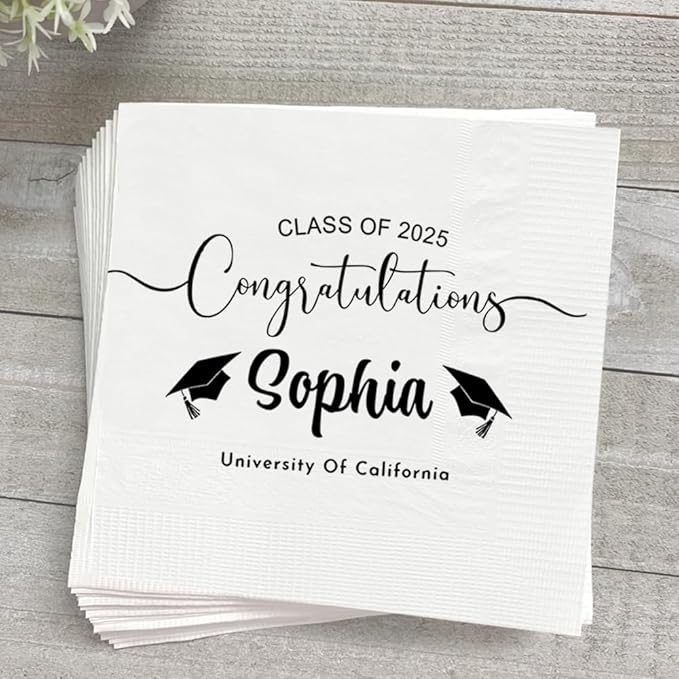 Personalized Graduation Party Disposable Napkins, Custom Grad Party Decor, Class Of 2025, Congratulations Grad, Gifts For Graduations Parties Style 1