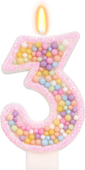 Birthday Candles for Girls - Number 3 Candle, Colorful Macaron Candles, 3 Cake Topper, 3rd Birthday Decorations for Girls, Pig Cartoon Theme Birthday Party Supplies (Pink)