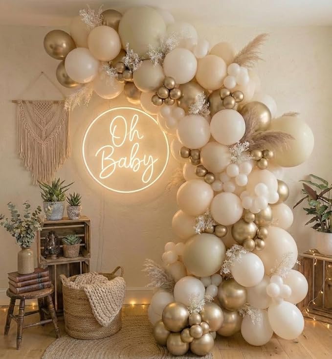 Sand White Gold Balloon Arch Kit - 165Pcs Different Size Beige Nude White Metallic Gold Balloon Garland Kit for Boho Birthday Wedding Baby Shower Bridal Shower Engagement Party Decorations