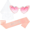 Bride to Be Set: Pearl-Trimmed Heart Sunglasses, Pearl BRIDE Sash & Tulle Veil - Bachelorette Party Bridal Accessories
