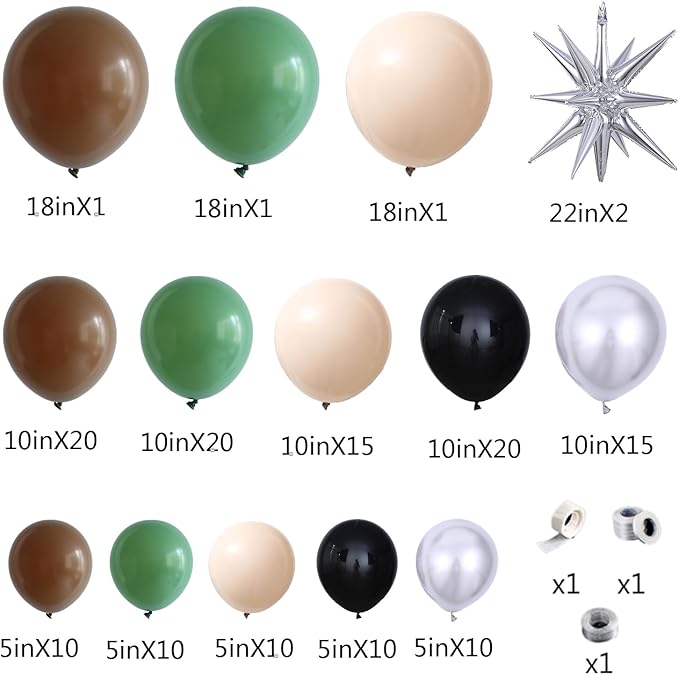 Galaxy Wars Party Decorations 149Pcs Sage Green Brown Balloon Garland Arch Kit Sand White Black Silver Balloons for Universe Star Birthday One With The Force Party Supplies