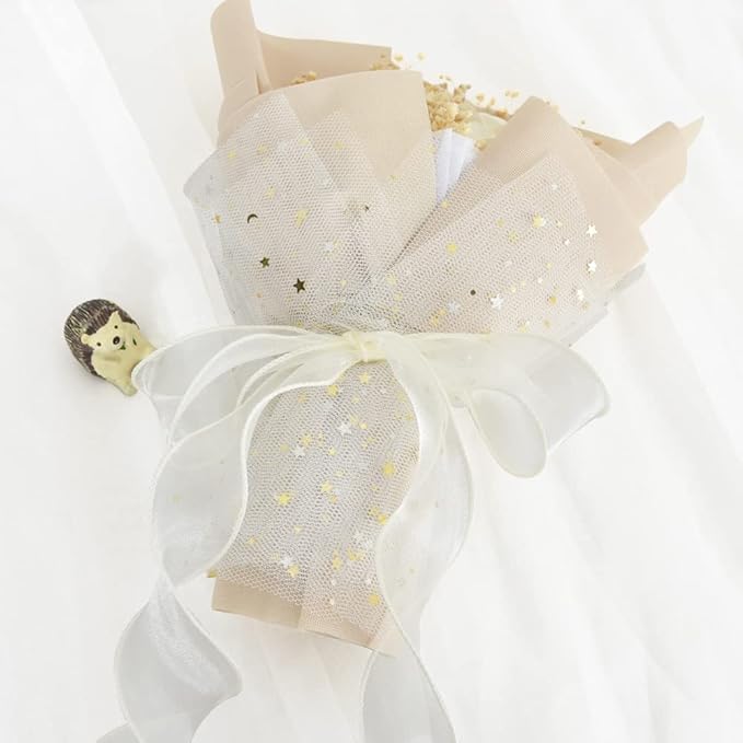 TONIFUL 1-1/2 Inch Wide Beige Cream White Wired Chiffon Ribbon Sheer Organza Ribbons for Crafts Floral Bouquets Wedding Car Party Decorations Valentine's Day Gift Wrapping Bow Making Tree Wreaths