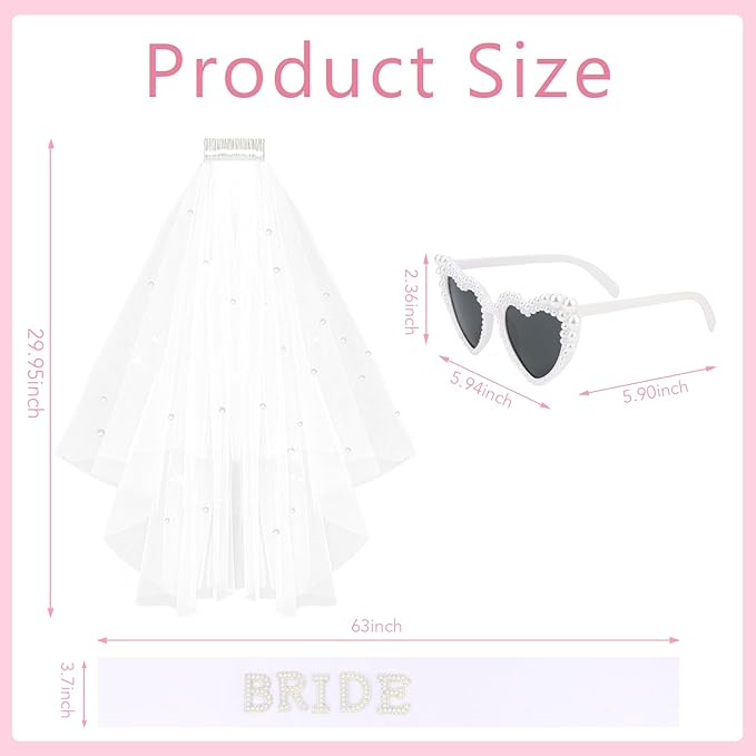 Bride Sunglasses Bride Sash and Veil for Bachelorette Party Decorations Bachelorette Party Accessories Favors White