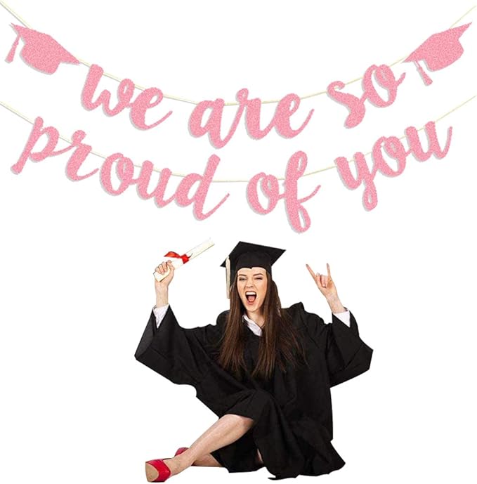 2026 Graduation Banners Party Decorations, Rose Gold Glitter We are So Proud of You Graduation Banners Garland for Congratulation Graduations Party Supplies, School, Home, Car Decorations