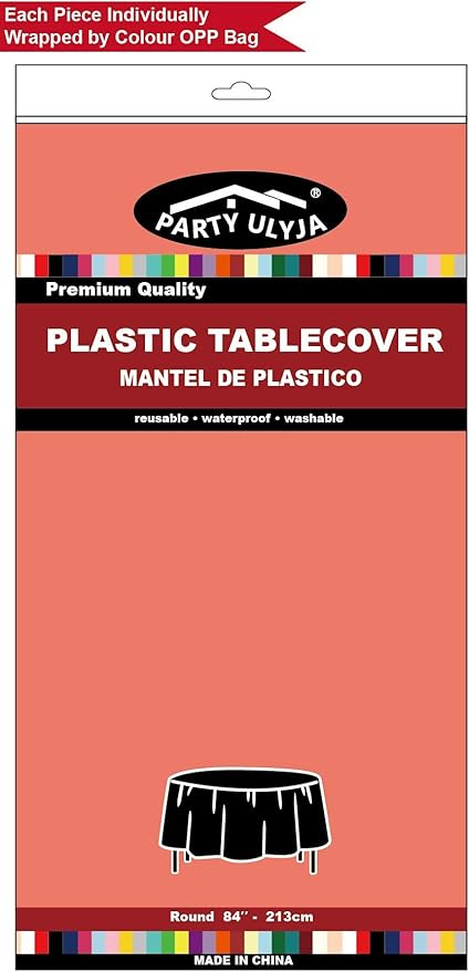Coral Plastic Tablecloths 2 Pack Blush Red Disposable Covers 84 Inch Circle for 6 ft Round Tables - PEVA Cloths for Bridal Shower, Picnic, Birthday, Wedding, Banquet Parties