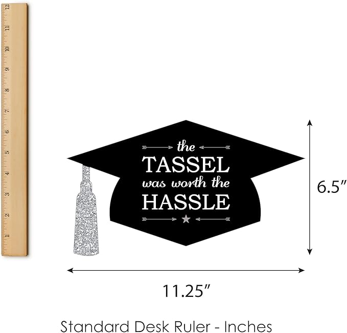 Big Dot of Happiness Silver - Hilarious Graduation Caps - Graduation Photo Booth Props Kit - 20 Count
