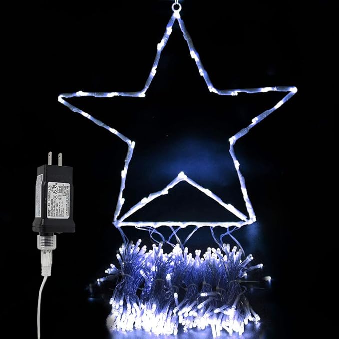 Christmas Decoration Star Lights Outdoor, 320 LED 16.4Ft Christmas Tree Toppers String Lights[8 Modes& Waterproof] for Halloween Xmas New Year Holiday Birthday (Iron-White)