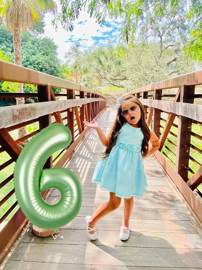 Number 6 Balloon 40 Inch, 6th Birthday Balloon for Boy Girl, Olive Green 16 60 61 65 Numbers Balloons Birthday Party Wedding Events Decorations