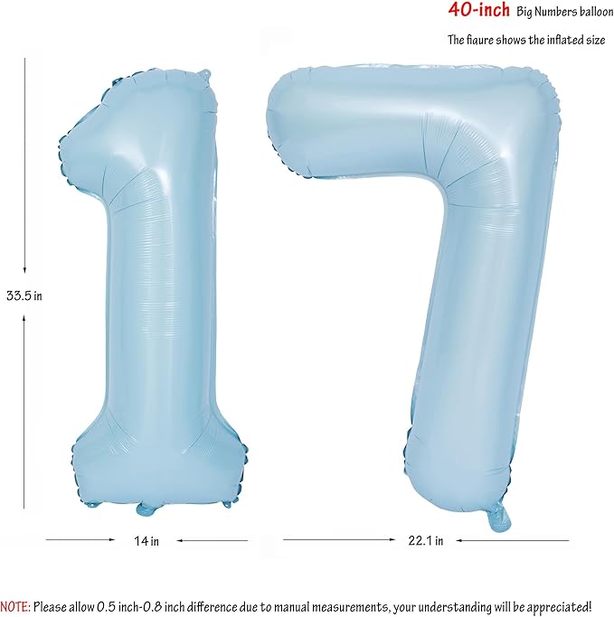 40 In Matte Blue Number Balloons Helium Foil Mylar Balloon Birthday Party banquet Decoration Digital 17