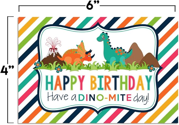 Have a DINO-MITE Day Dinosaur Themed Birthday Pun Themed Single (1) All Occasion Blank Birthday Card To Send To Friends & Family, 4"x 6" (when folded) Fill In Greeting Note Card by AmandaCreation