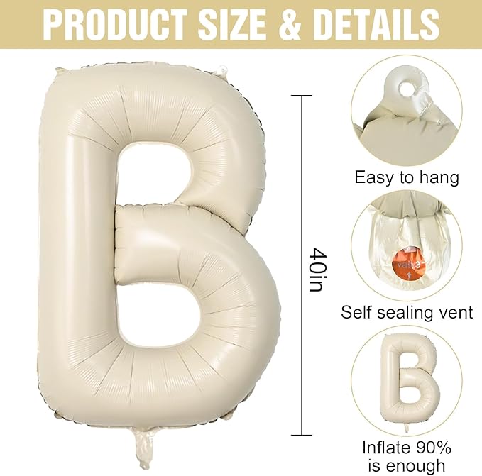 Cream B Letter Balloons,40 Inch Letter B Balloon Beige,Helium Custom Letter Balloon for Birthday Anniversary Party Decorations